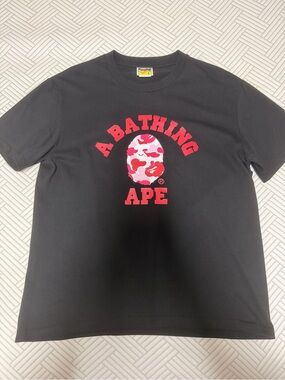 A Bathing Ape Black Short-Sleeve Logo T-Shirt with Red Camo Print